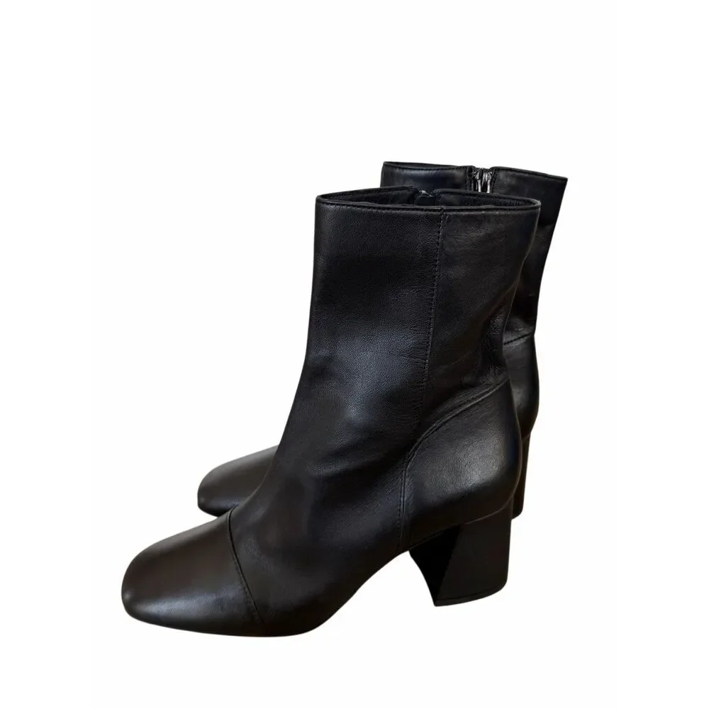 Free‎ People Wisteria Cap Bootie Size 10 Black Block Heel Supple Leather NEW